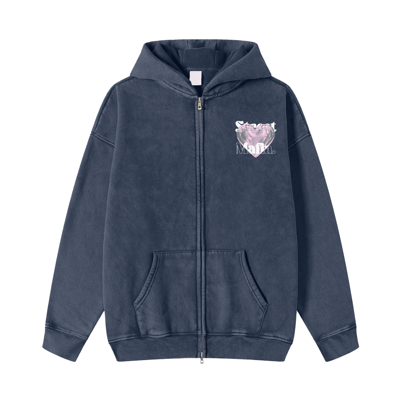 “PINK HEART” StreetMafia Stone Wash Hoodies